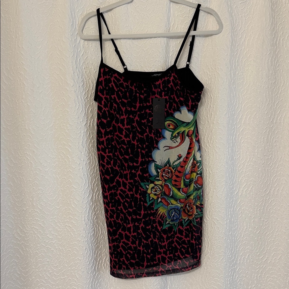 Ed Hardy Black and Pink Snake Graphic Camisole